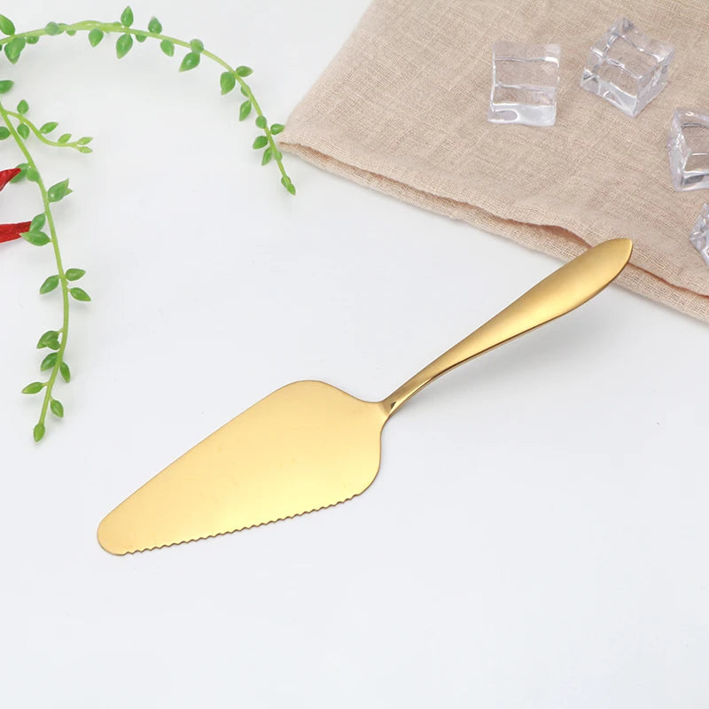 Free Sample Stainless Steel Dishwasher Safe Eco-Friendly Mirror Polish Cake Cutter Serving Spatula Plant-Shaped Pie Server