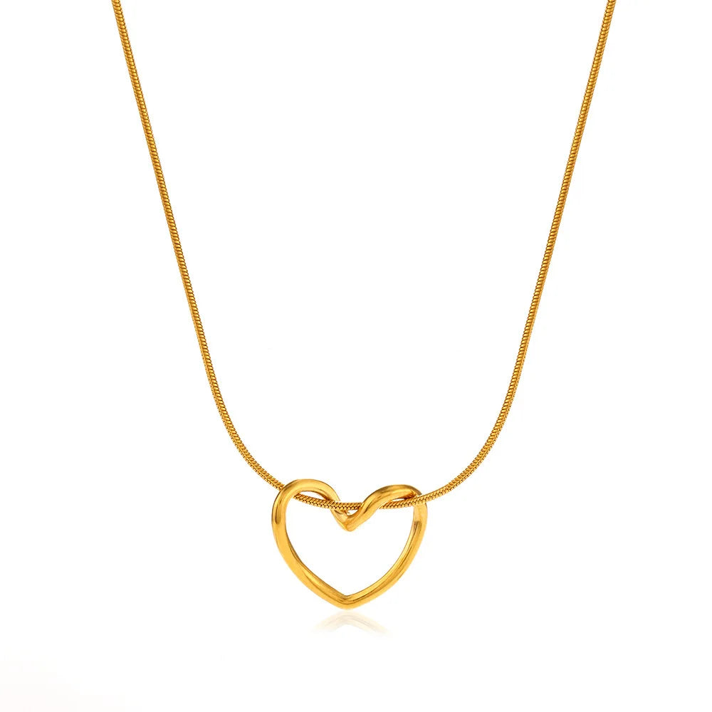 Minimalist Golden Stainless Steel Heart Hollow Pendant Necklace Rust Proof Romantic Twisted Heart Necklace Gifts for Women
