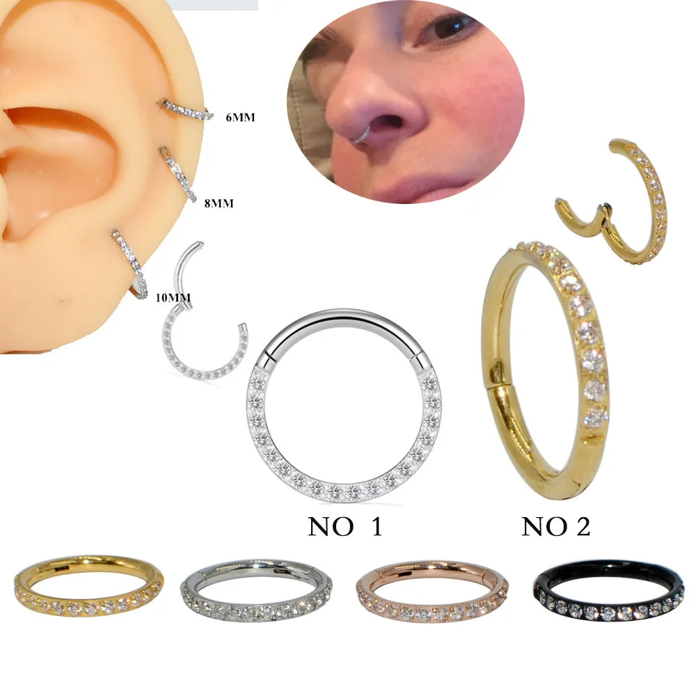 Surgical Steel Cartilage Nose Rings & Tragus Helix Earrings 16g Hinged Segment Design Wedding Flower Pattern Unisex