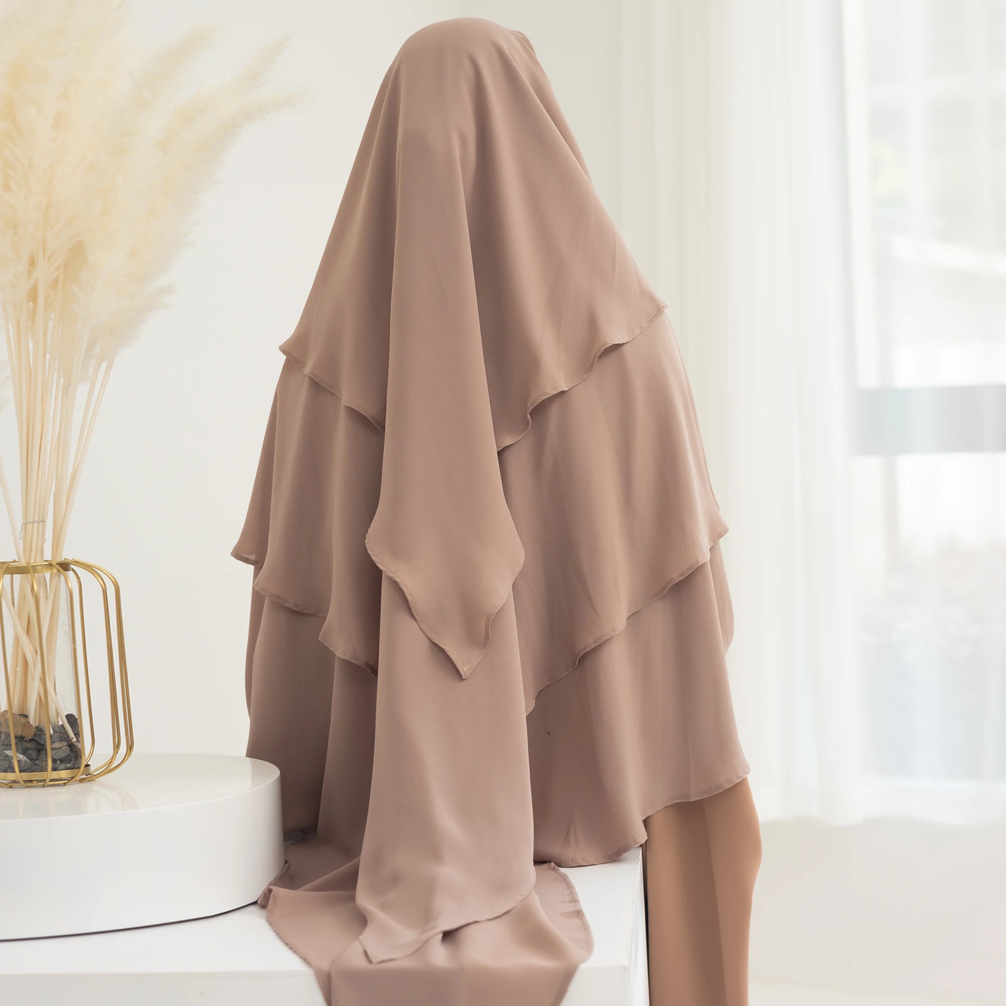 Loriya Wholesale Muslim Clothing Women 3 Layers Long Hijab Dress Tops Jilbab Khimar Abaya Headscarf