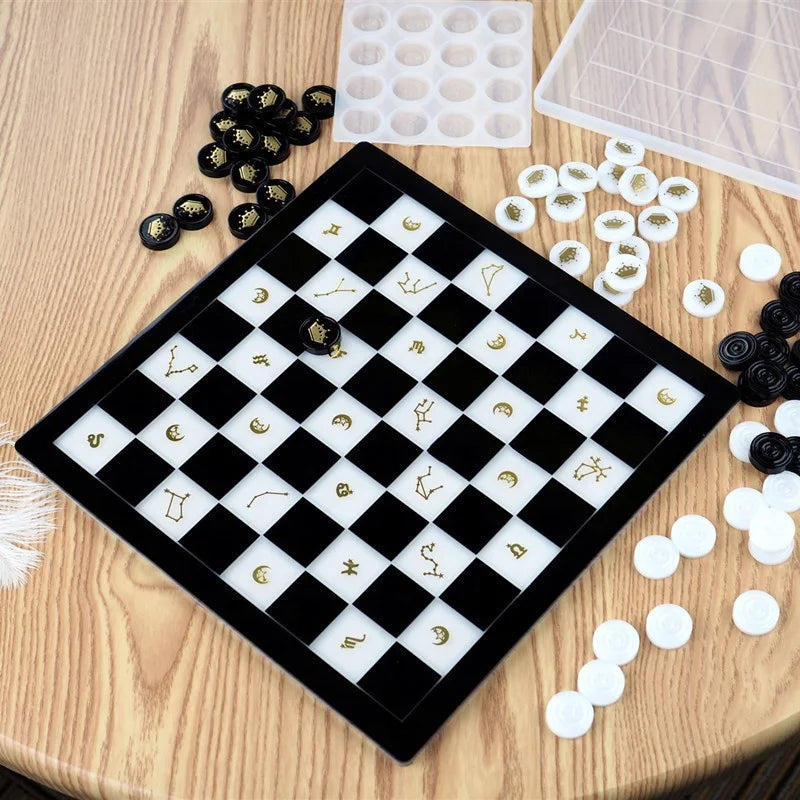 Factory Hot Sale Shiny Chess Silicone Mold Checkers Board Mold for Resin Art MegaBDM
