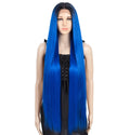Sleek Quality Wholesale Cheap Blue Fashion Color Heat Resistant Long Straight Blonde Ombre Lace Front Wig Synthetic Hair Wigs