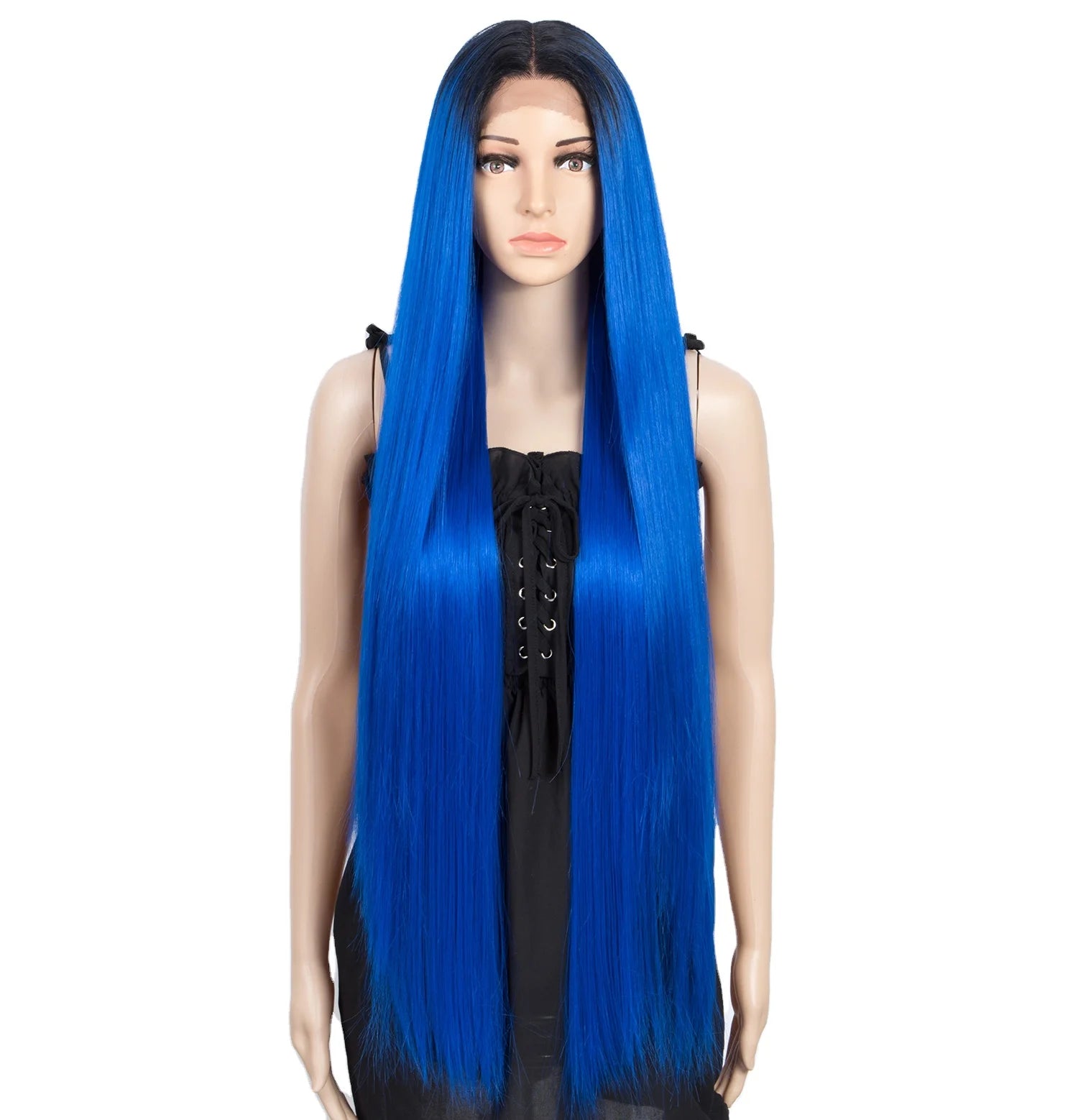 Sleek Quality Wholesale Cheap Blue Fashion Color Heat Resistant Long Straight Blonde Ombre Lace Front Wig Synthetic Hair Wigs