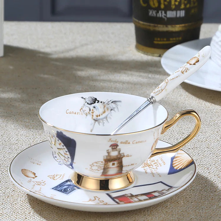 180ML European Style Ceramic Coffee Cup and Saucer Set British Afternoon Tea Bone China Collection