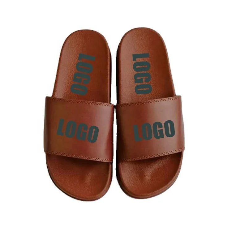 Sandal Slides Customized New Designer Custom Embossed PU Women Men Beach Shoes Sandal Slides Slippers Custom Logo