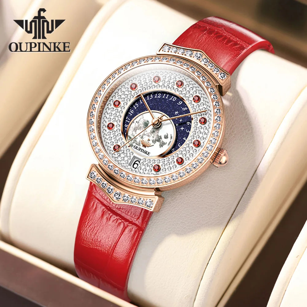 OUPINKE 3218 Original Brand Quartz Watch Women Star Diamond New Design Waterproof Watches Elegant Sapphire Crystal Ladies Watch