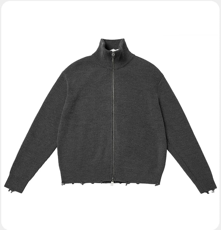 Winter Knitwear Custom Mens Knit Sweater Cashmere Full Zipper Turtleneck Men Sweater Cardigan Merino Wool Jumper Cardigan