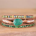 Multilayers Braided Green Natural Stone Beaded Leather Wrap Bracelet Boho Chic Handmade Jewelry Bijoux Dropshiping Wholesale