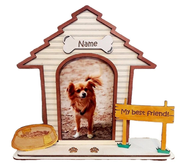 Hot Selling Pet Memorial Picture Frame Laser Cut Dog House Photo Frame Wooden for Dog Lovers