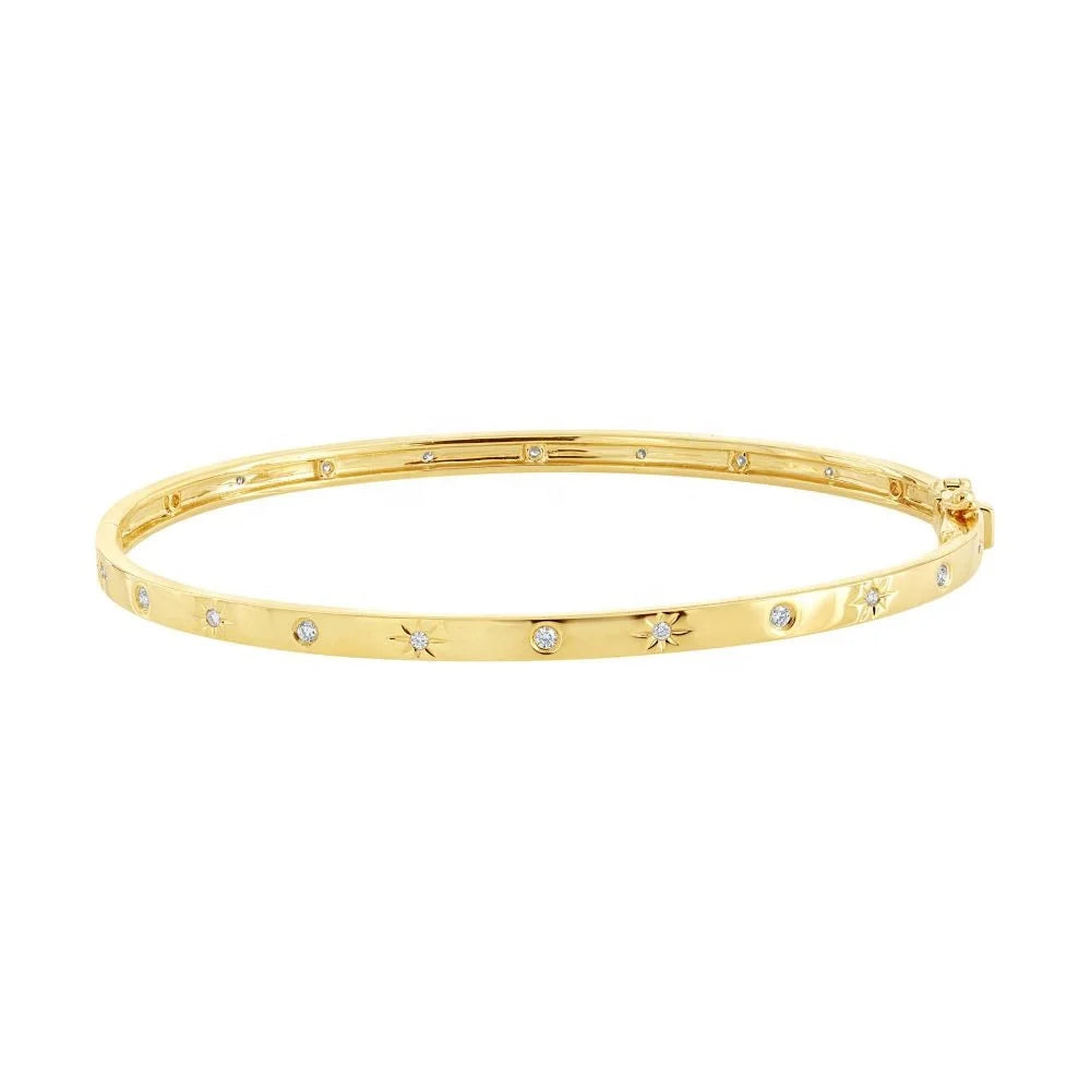 LOZRUNVE 925 Sterling Silver Trendy Thin Diamond Star Bangle Bracelet Gold Plated
