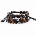 New Style Tiger Eye Lava Hematite Stone Beads Healing Yoga Braided Adjustable Macrame Bracelet for Men Women