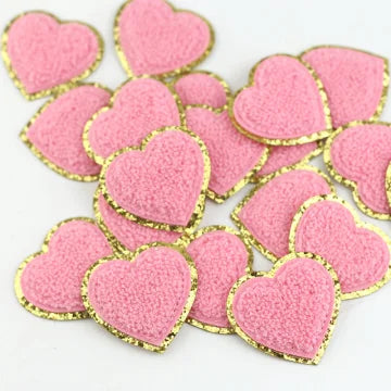 Wholesale Cute Chenille Small Patches Iron on 12 Colors Gold Glitter Backing Bow Heart Star Chenille Patches for Women Girl Kids