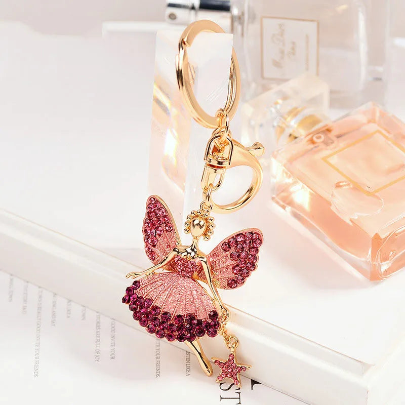 New Women Cute Doll Bag Keychain Car Pendant Girl Fairy Key Chains Statement Angel Wing Keychain