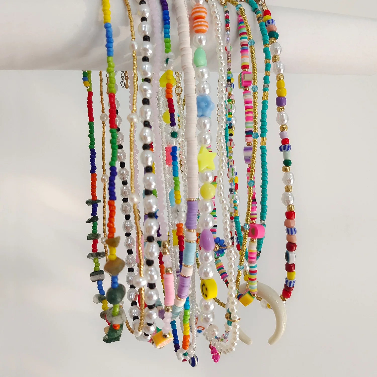 Go2Boho Various Styles Rice Beads Handmade Beaded Necklace Flower Round Stone Beaded Acrylic Necklace