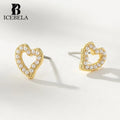 ICEBELA Fine Jewelry Sweet Stylish Chic Unique 925 Sterling Silver Shell Pearl Hollow Out Heart Stud Earrings for Women