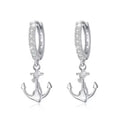 Nautical Jewelry 925 Sterling Silver 3A Zircon Rope Anchor Hoop Earrings for Women