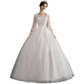 New Modern Korean Style Bride with One Line Shoulder Mid Sleeve Crystal Wedding Dress Lace Long Floor-Length Bridesmaid Dresses