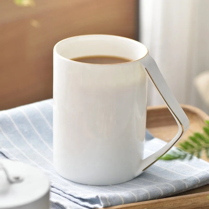 Fine Bone China Coffee Mugs with Gold Rim and Handle 400ml Capacity Back to School Minimalist Design