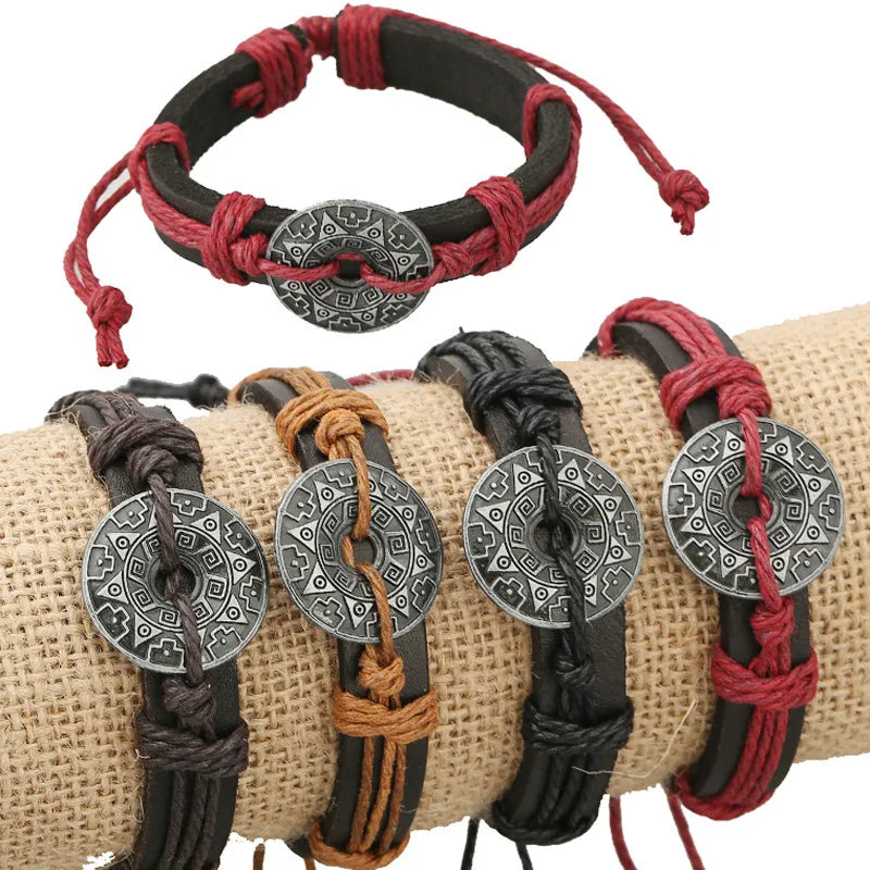Factory Direct Sales Men's Vintage Leather Bracelet Hand Woven Alloy Charm Bracelet Wholesale From Yiwu Jewelry