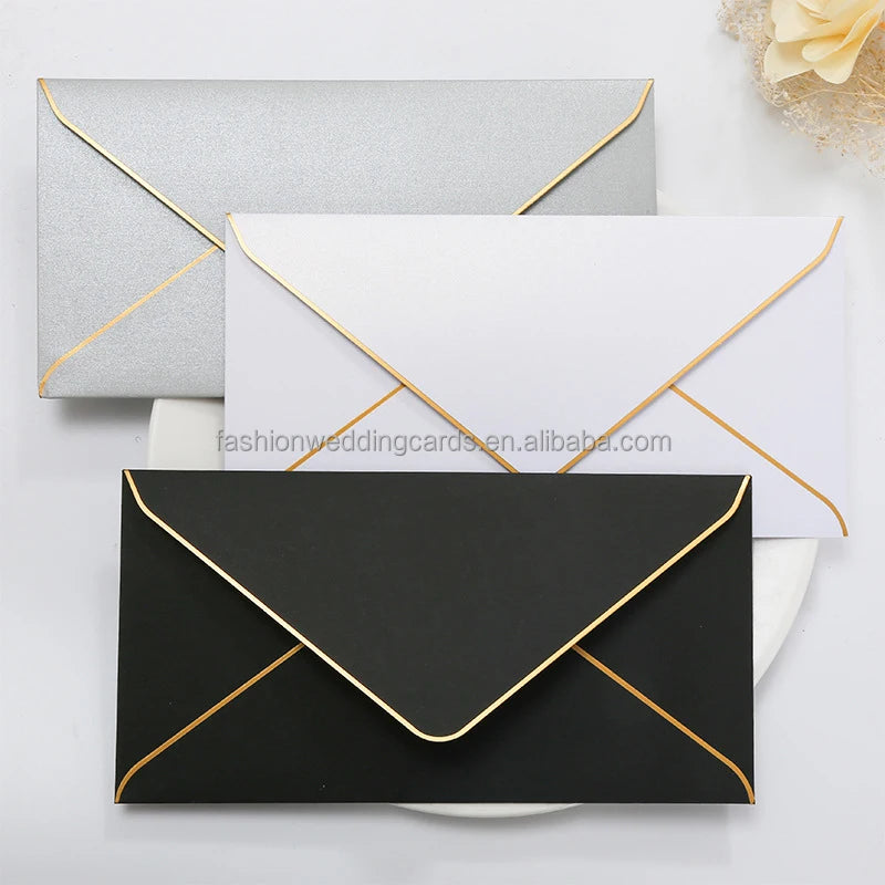Wholesale Stocked 250g Pearl Envelopes with Gold Foil Edge for Invitation Cards Greeting Cards Gifts