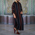 M-4XL Black Thin Linen Striped Linen  Youth Loose Fitting Muslim Robe  Traditional Ethnic Costumes