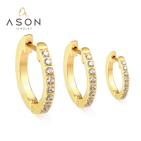 Ason Jewellery Wholesale Wholesale Zircon Gold Plating Jewelry Earring Stainless Steel Diamond Huggie Hoop Earrings for Women