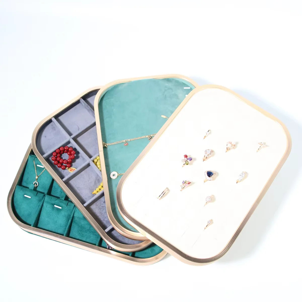 Luxury Gold Hardware Metal Jewelry Set Rings Earrings Necklace Display Stand Holder Tray Case