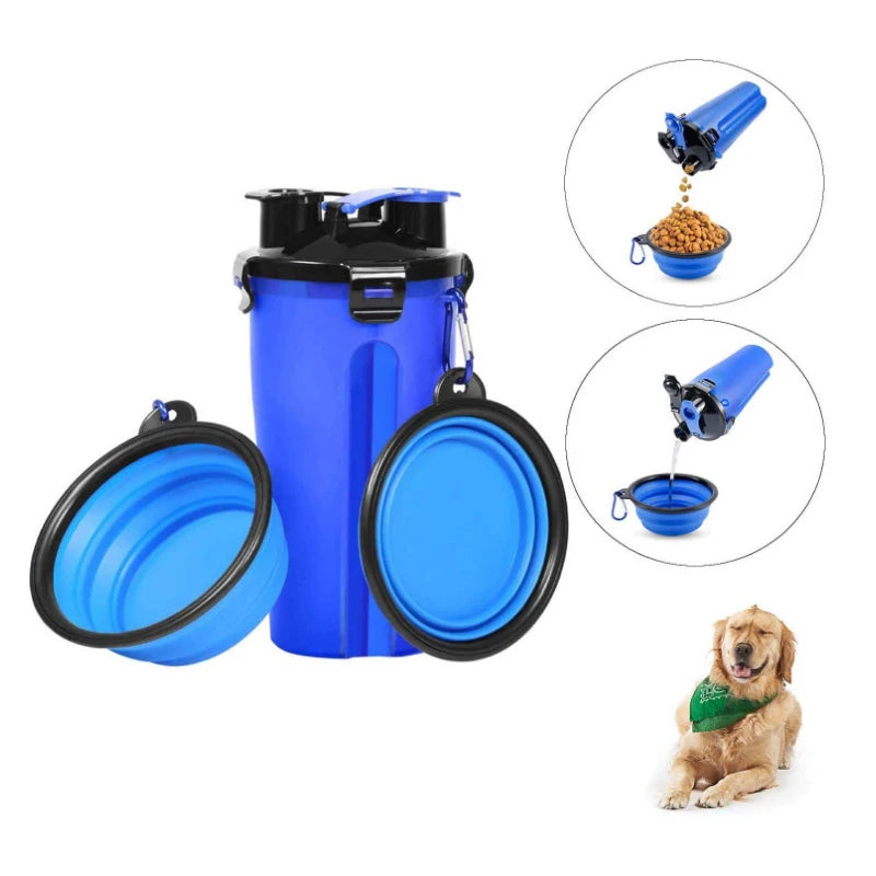 2 In1 Outdoor Travel Pet Dog Water Food Bottle Dog Traveling Cup Pet Food Container With Collapsible Dog Bowls