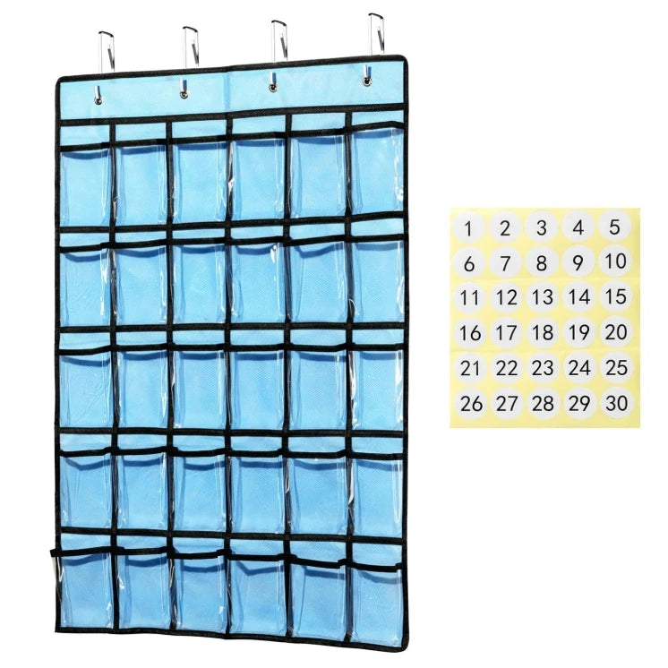 Classroom Foldable Heavy Duty Eco-Friendly Wall-Mounted 5-Layer Storage Bag 30 Clear Pockets for Cell Phone Calculator Holder