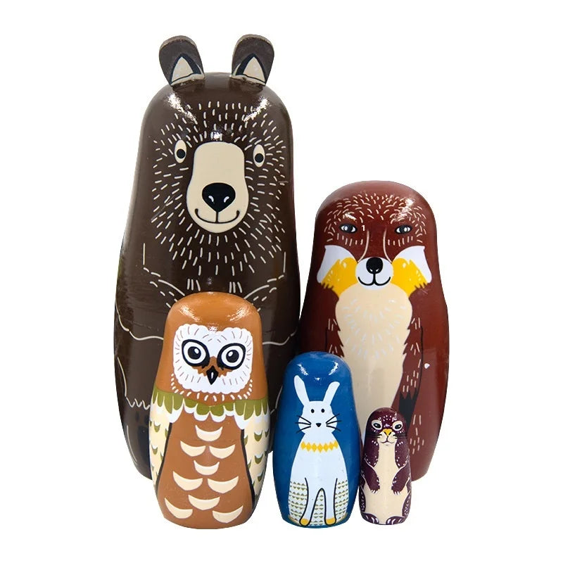 Modern and Simple Five-Layer Eco-Friendly Wooden Bear Storage Craft in Forest Scene for Home Decor and Gifts