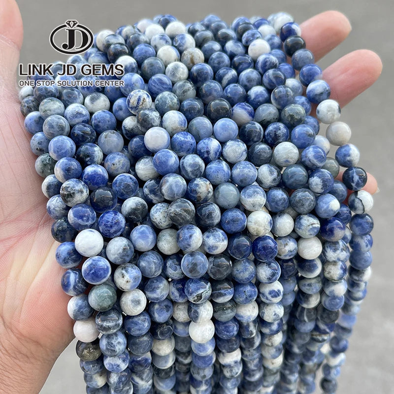 JD Wholesale 4/6/8/10/12mm Smooth Round DIY Loose Beads AAA Natural Sodalite Stone Beads for Jewelry Making