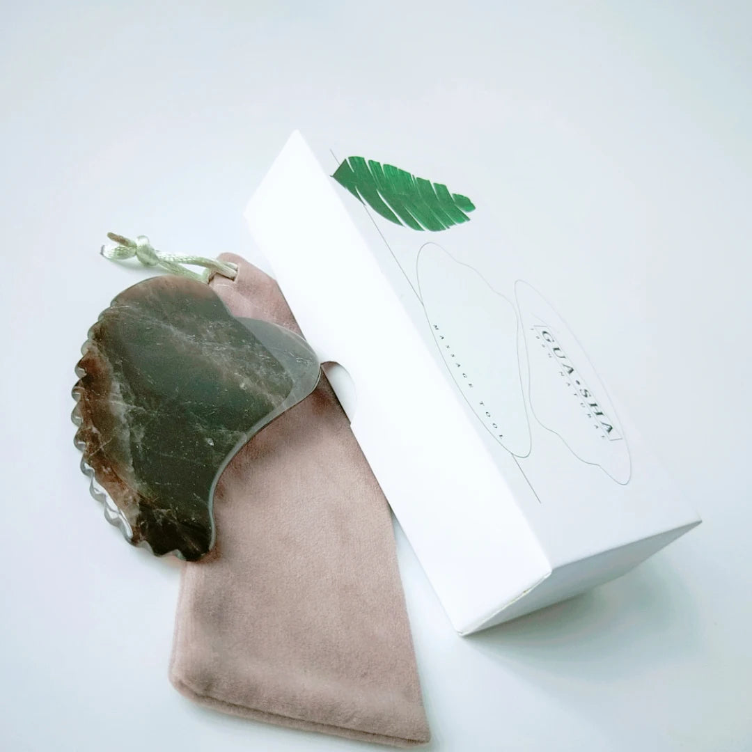 Huiying Custom logo Natural Crystal Jade Smoky Quartz Spiky Heart Face Gua Sha Scraping Massage Tool
