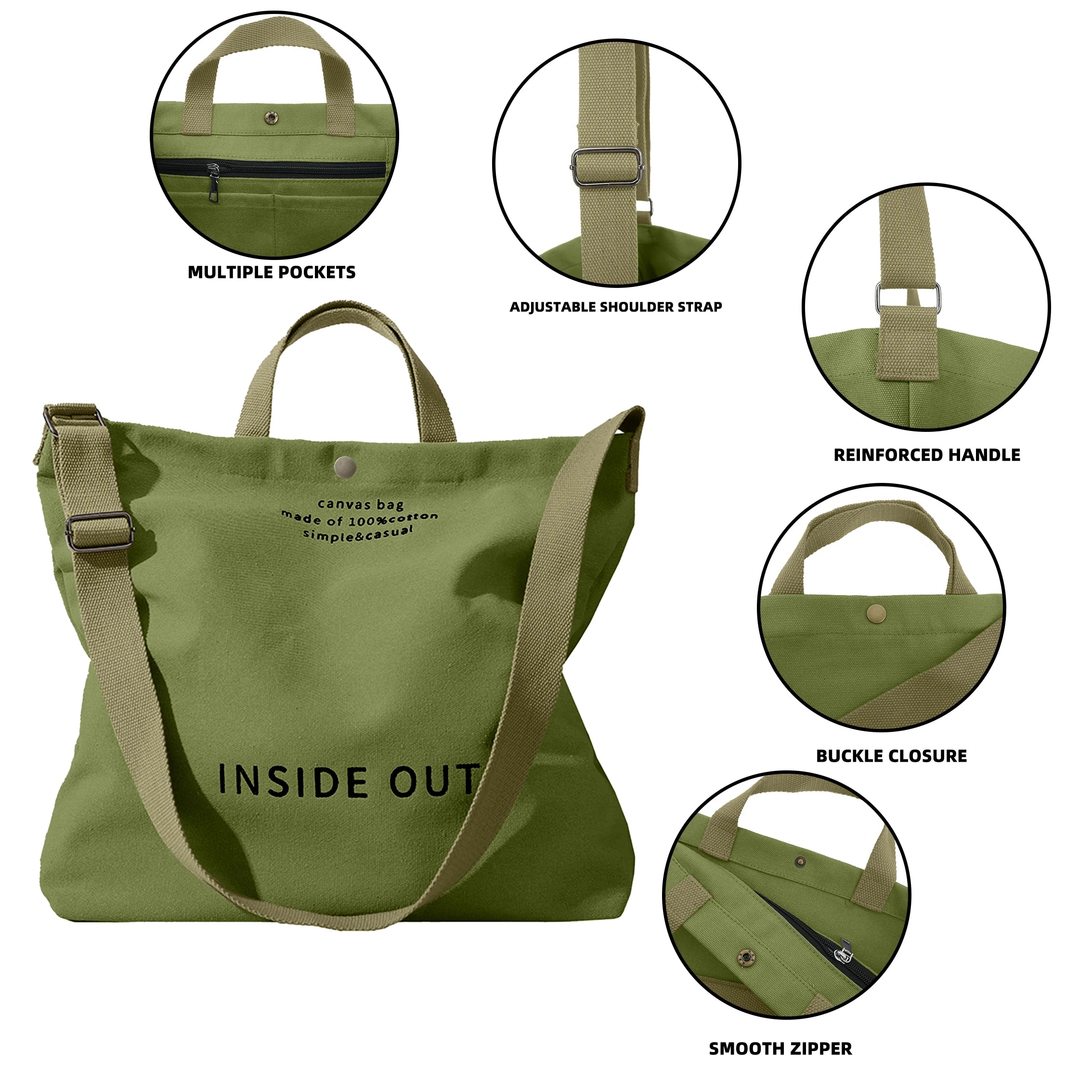 Hot Sales Large Capacity Reusable Eco Friendly Casual Shoulder Crossbody Cotton Canvas Tote Bag