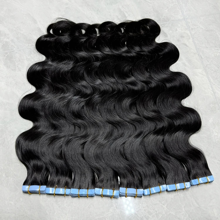 Drop Shipping Vendor Tape in Bestselling Natural Black Body Wave Virgin Human Hair Tape Ins