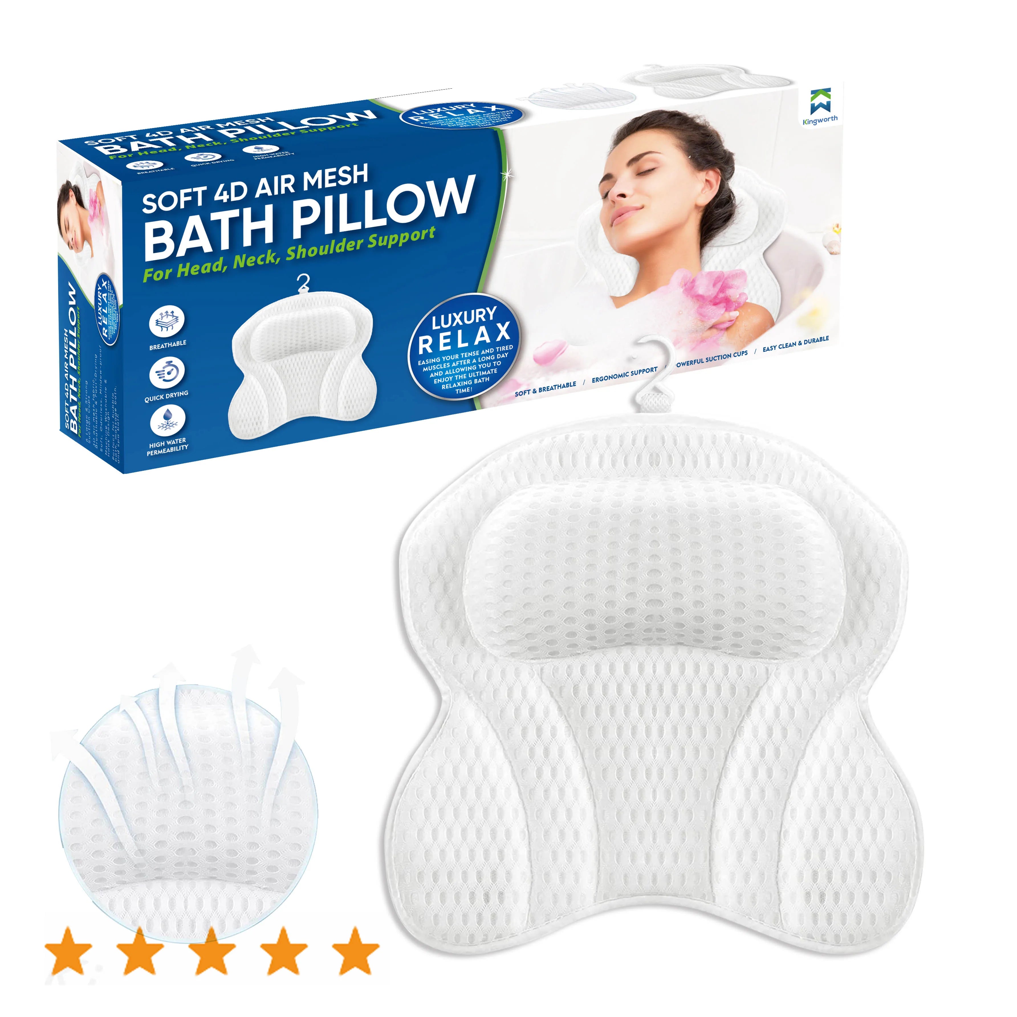 Kingworth Wholesale 4D Butterfly Shape Air Mesh Bath Tub Pillow Anti Spa Bathtub Bath Pillow