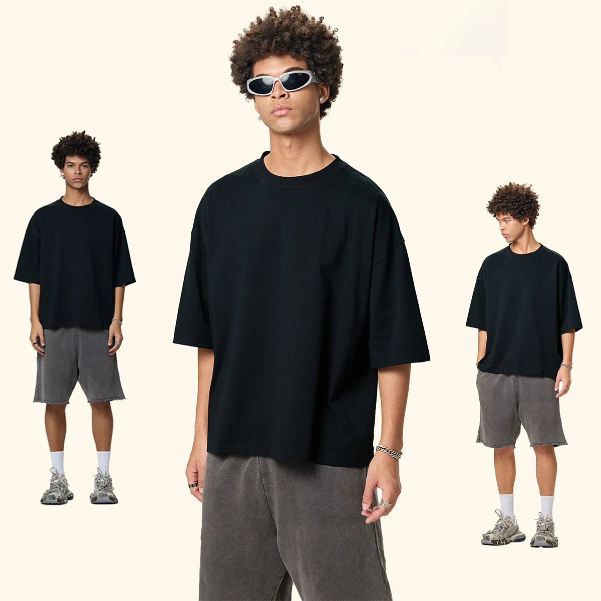 2025 Boxy Clean Fit 230G Pure Cotton Men's Short Sleeve American Size Short Tee Tops Oversized Cropped T Shirt Men