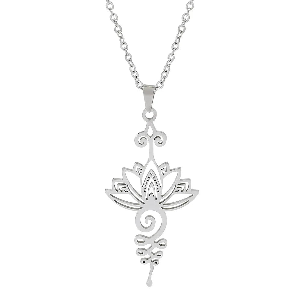 Ins Simple Titanium Lotus Flower Pendant Necklace for Women Men Stainless Steel Jewelry
