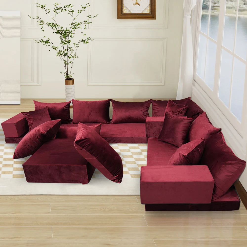 Velvet Beige Color U Shaped Floor Seating Sofas Velvet Floor Couch Moroccan Livingroom Home Decor Sectional Sofas