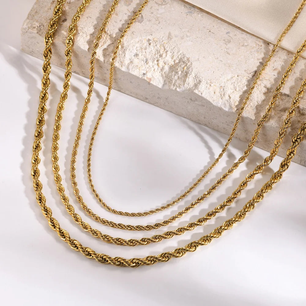 Stainless Steel 2MM 3MM 4MM 5MM Twist Thick Chain Choker Layered Men Women Gold Rope Chain Necklace