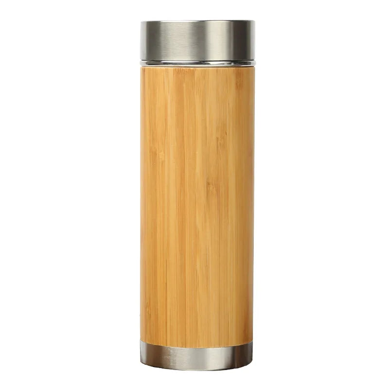 Stainless Steel Wood Lid Thermos Bottle for Camping Durable Wooden Thermos Jar with Bamboo Accents