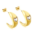 Waterproof Pvd 18K Gold Plated Stainless Steel Heart Zirconia C-Shape Hoop Earrings for Women Fashion Jewelry Custom