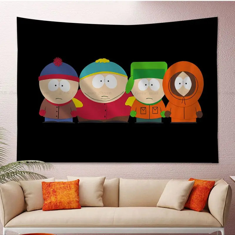 Custom Bandai South Cartoon Parke Tapestry Boho Pattern Wall Hanging Art Children's Science Fiction Room INS Baby Home Decor