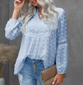 S-XXL Wholesale Women Ladies Off Shoulder Lace Hollow Out Puff Sleeve Polka Dot Chiffon Tops Shirts Blouse