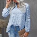 S-XXL Wholesale Women Ladies Off Shoulder Lace Hollow Out Puff Sleeve Polka Dot Chiffon Tops Shirts Blouse