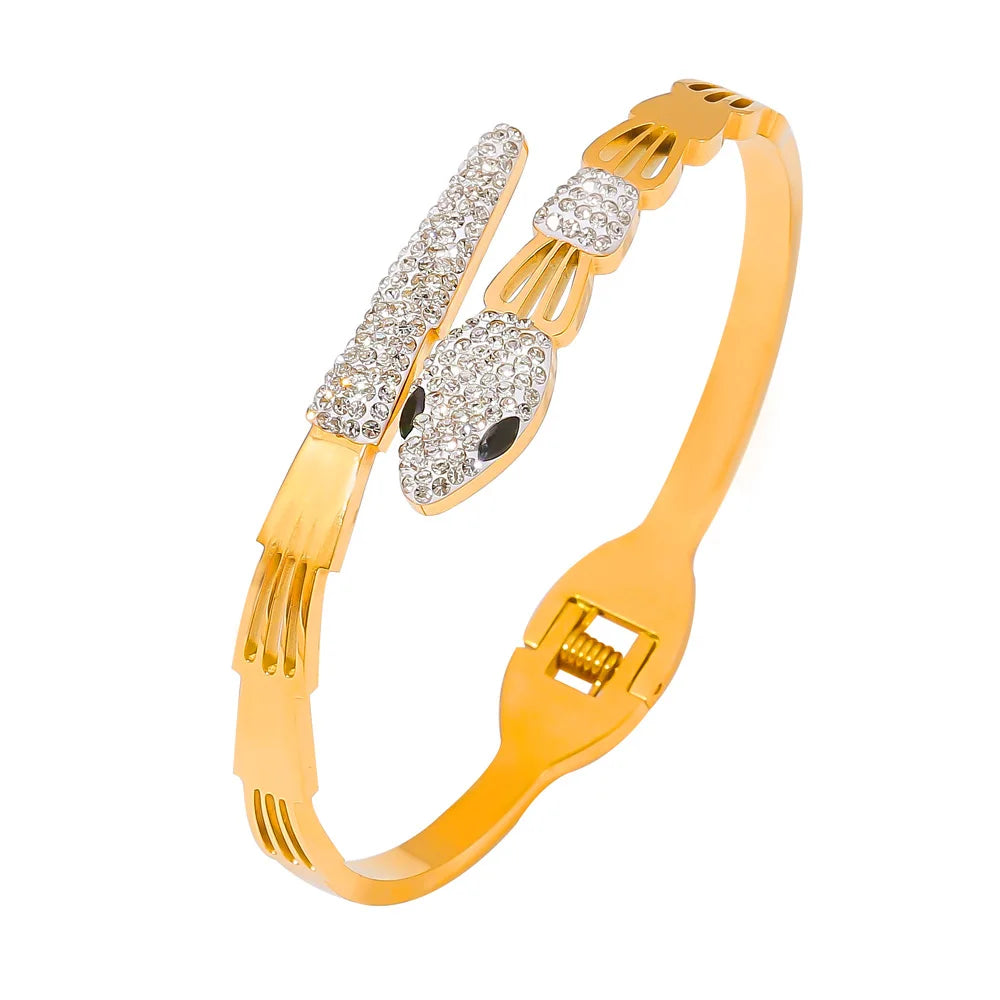 Hot Personality Ins Wind Jewelry Spirit Snake Shape Hollow Diamond Design Sense Titanium Steel Gold-plated Bracelet