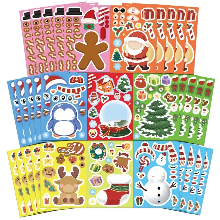 Waterproof Self-Adhesive Christmas Puzzle Paper Sticker Cartoon Style Change Face Collage Material