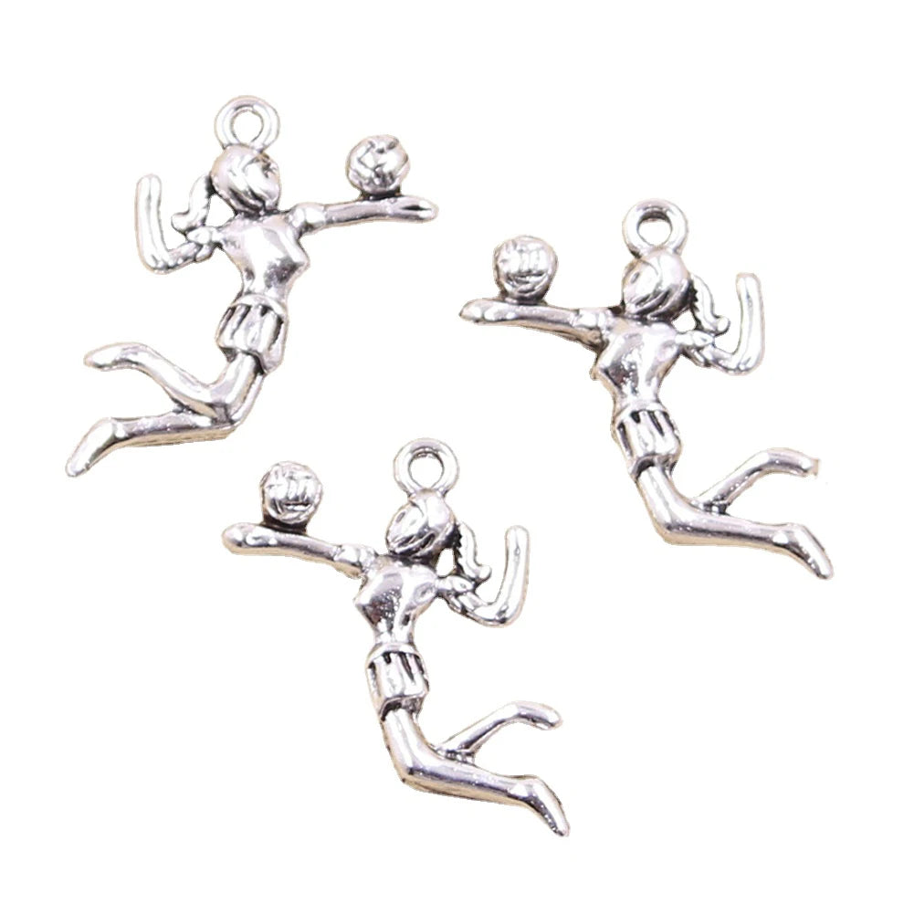 Charms Volleyball Player Sporter 25x23mm Handmade Making FitVintage Tibetan Silver Color PendantsDIY for Bracelet Necklace