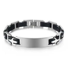BINSHUO Wholesale Custom Stainless Steel Jewelry Silicone Titanium Steel Cross 12MM Curved Card Laser Engraving Men Bracelets