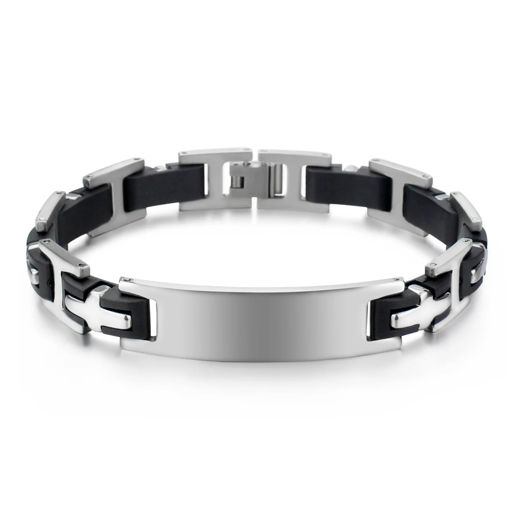 BINSHUO Wholesale Custom Stainless Steel Jewelry Silicone Titanium Steel Cross 12MM Curved Card Laser Engraving Men Bracelets