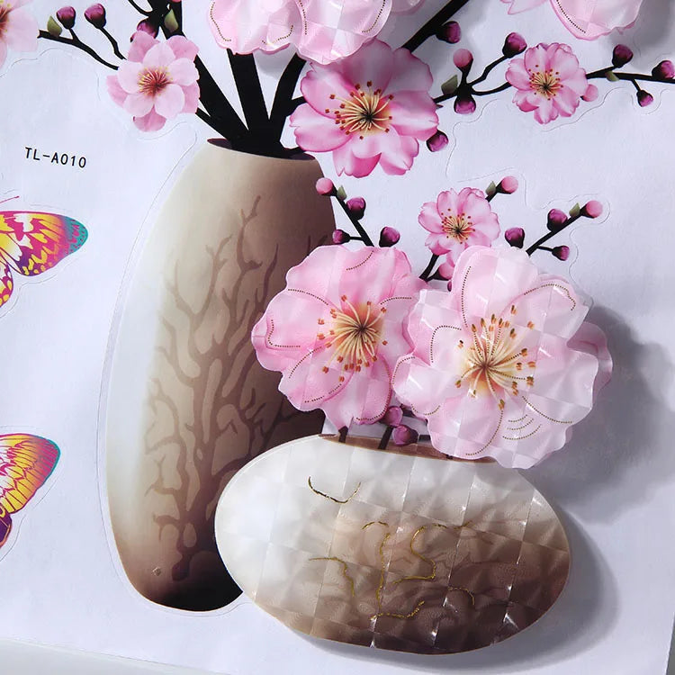 Home Decor Living Room Self Adhesive 3d Flower Vase Wall Paper Three-dimensional Wall Sticker